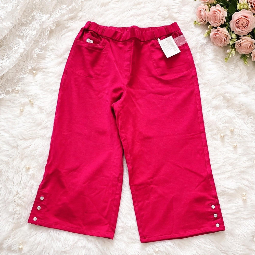 Quacker Factory XL Dream Jeannes Red Wide Leg Crop Pants Rhinestone Heart NWT